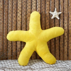 Nautical decor, starfish pillow, minky dot starfish, coastal living, beach house pillows, sea star pillow, beach pillows, yellow starfish