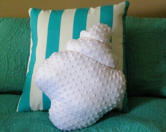 White Minky Dot Conch Shell Pillow: Nautical Nursery Decor