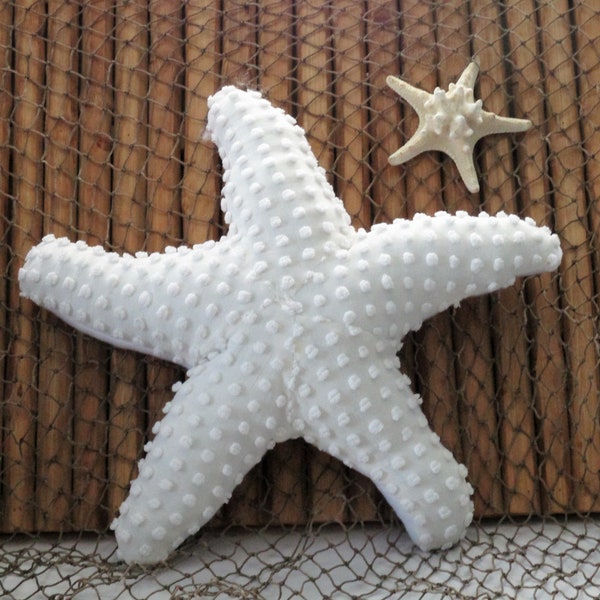 White chenille pops starfish pillow, nautical pillow, sealife, coastal living, seashore, upcycled chenille pillow, seaside decor