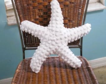 Starfish Pillow, Upcycled Chenille Pops, Nautical Nursery Decor