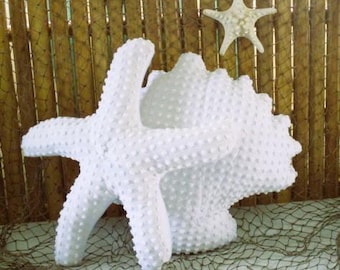 Upcycled Chenille Starfish & Scallop Shell Combo: Nautical Decor