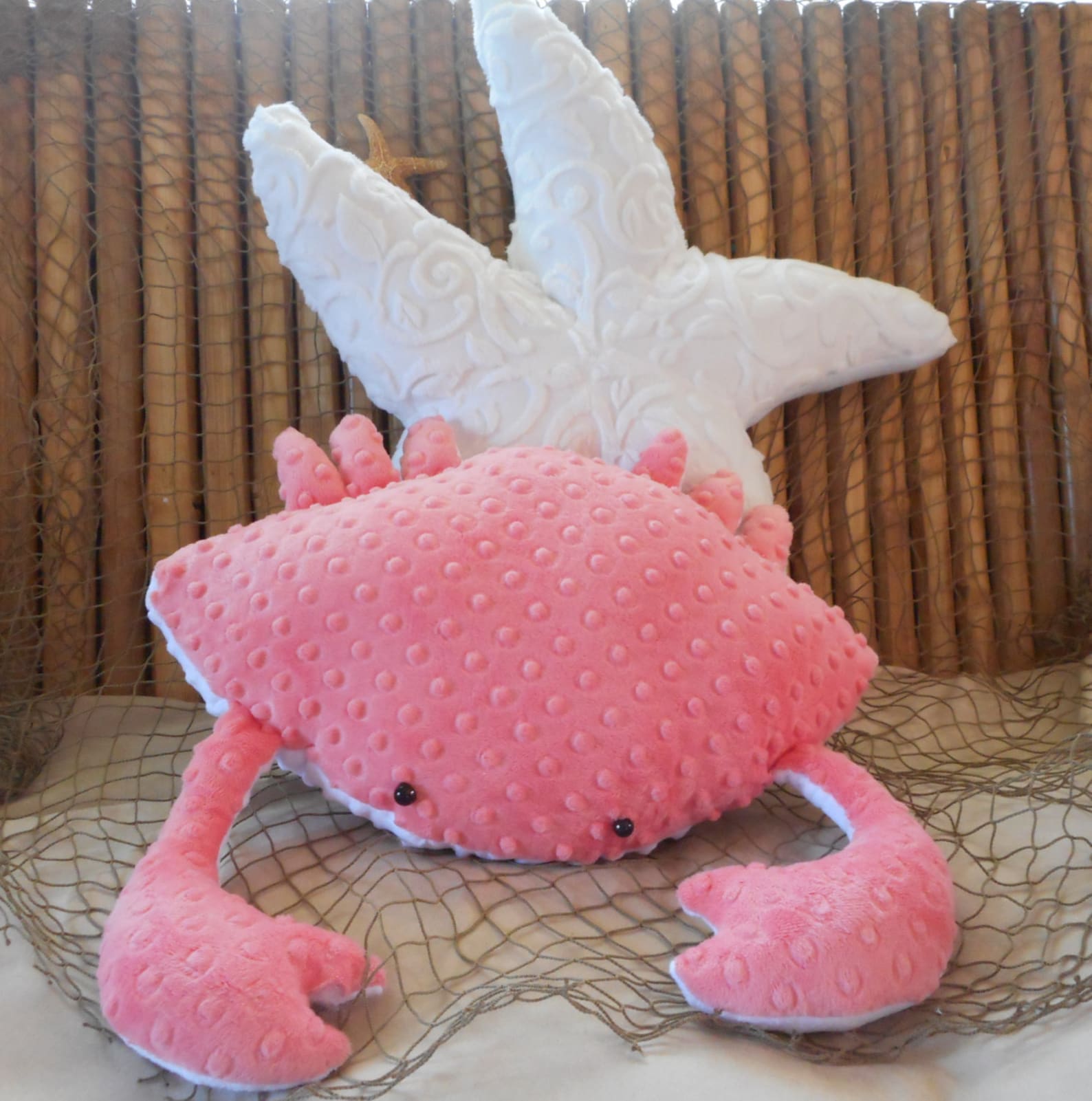 Wood Beaded Pillow- Crab