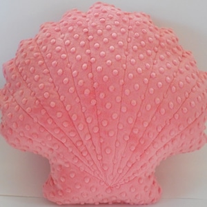 Scallop shell pillow, coral minky dot scallop shell throw  pillow, nautical beach decor, coastal decor, nautical pillows