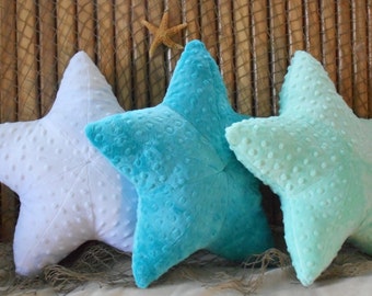 Starfish pillow, nautical pillow, minky dot starfish pillow, nautical baby pillow, sealife pillow, seashell pillow, throw pillow