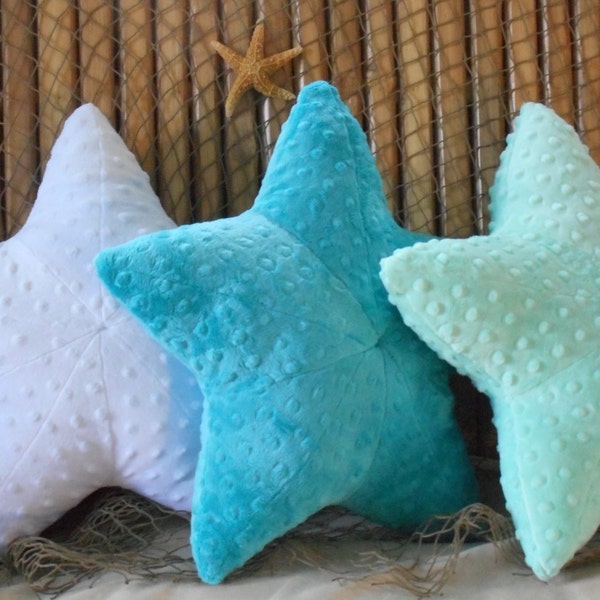 Starfish pillow, nautical pillow, minky dot starfish pillow, nautical baby pillow, sealife pillow, seashell pillow, throw pillow