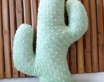 Minky Dot Cactus Pillow, Mint Green Plush, Southwest Nursery Decor
