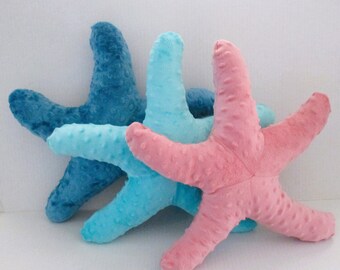 Minky Dot Starfish Pillow, Nautical Coastal Decor