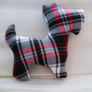 Scottie dog plushie, red and black buffalo check plaid scotty dog, scottie pillow, pet scotty dog, child&#39;s gift dog, scottish terrier