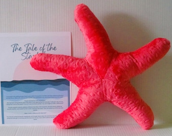 Strawberry Red Minky Starfish Pillow: Nautical Coastal Decor