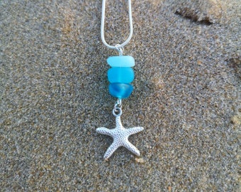 Sea Glass Necklace | Starfish Necklace| Beach Glass Necklace | Beach Glass Jewellery | Beach Lover Gift, Sea Glass Jewellery, Blue Sea Glass