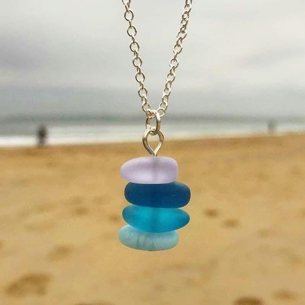 Genuine Cornwall and Devon Sea Glass Necklace, Handmade Sterling Silver Beach Jewellery