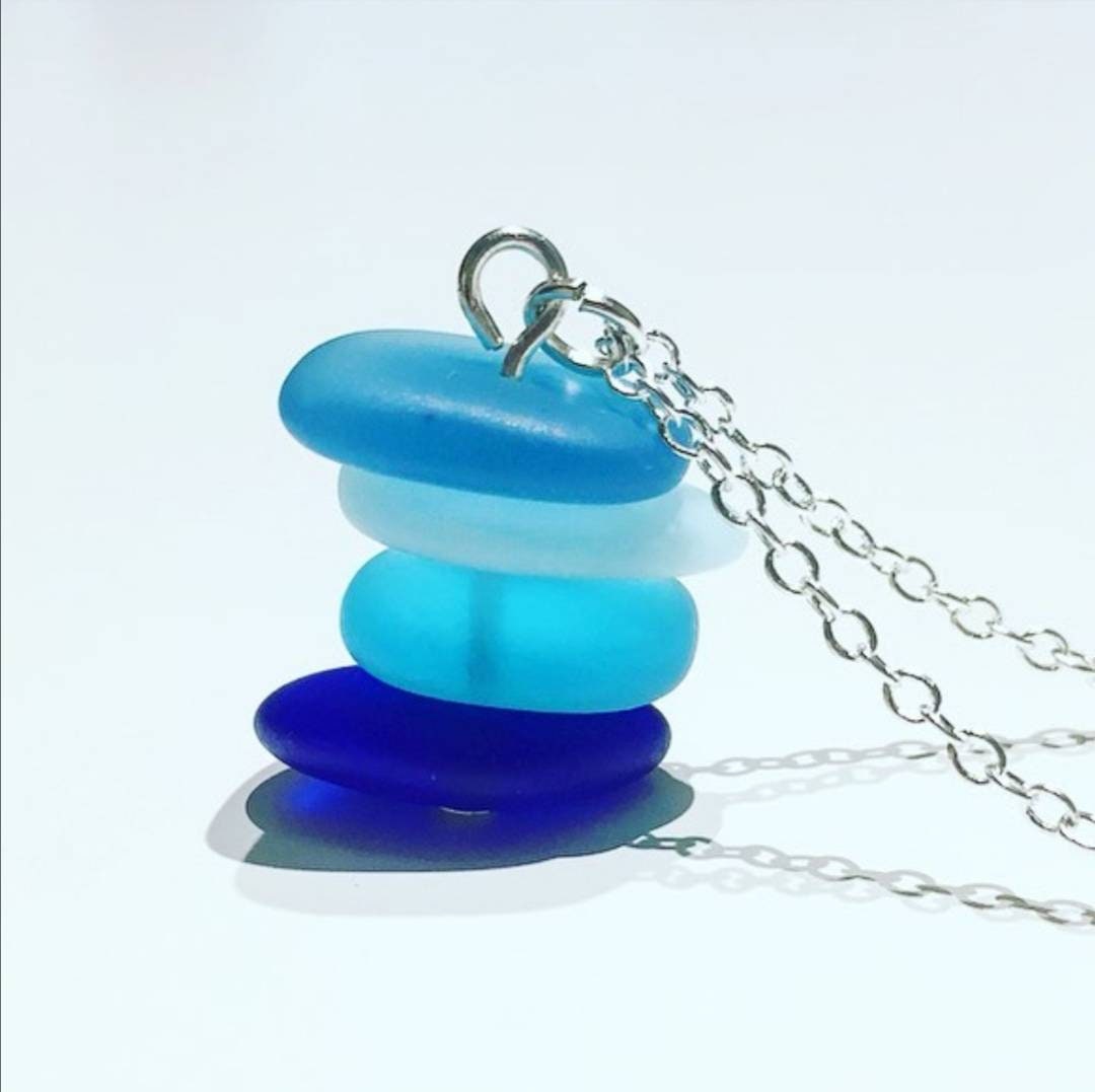 Sea Glass Necklace Sea Glass Jewellery Aqua & Cobalt Sea Etsy UK