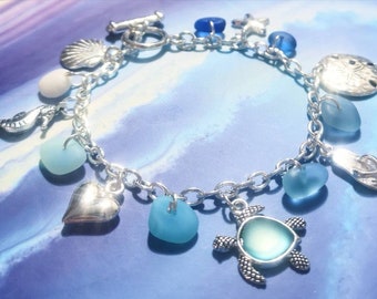 Pulseira com pingente de vidro do mar | Pulseira com tema oceânico | Pulseira com tema da vida marinha | Presente para amantes da praia | Joias de vidro do mar | Joias de vidro de praia | Oceano
