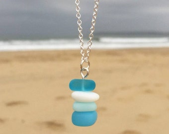 Sea Glass Necklace | White, Aqua & Cobalt | Sea Glass Jewelry | Beach Glass | Something Blue | Natural Jewellery | Beach Glass Necklace