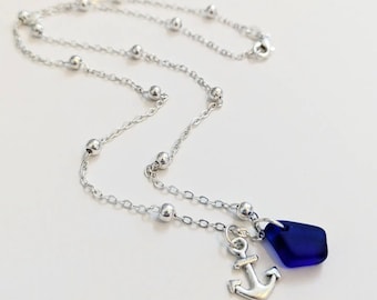 Kobaltblauwe ketting zeeglas | Zeeglassieraden | Strandglasketting | Glazen strandsieraden | Cadeau strandliefhebber | Zeeglazen sieraden