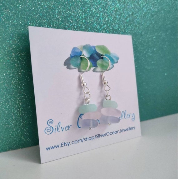 Sea Glass Dangle Earrings | Beach Glass | Mermaid Jewellery | Beachy Jewellery | Beach Glass Earrings | Sea Glass Beads | Beach Lover Gift