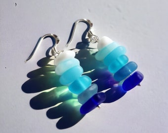 Blue and Aqua Sea Glass Earrings, Sea Glass Earrings, Sea Glass Jewellery, Beach Lover Gift, Something Blue, Boho Earrings, Beach Glass Gift