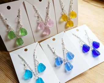 Zeeglasketting, zeeglasketting, ketting gelaagdheid, ketting strandglas, zeeglas sieraden, ketting blauwe zeeglas, strand