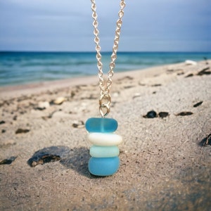 Sea Glass Necklace | White, Aqua & Cobalt | Sea Glass Jewelry | Beach Glass | Something Blue | Natural Jewellery | Beach