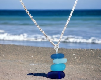 Sea Glass Necklace, Sea Glass Jewellery | Aqua & Cobalt, Sea Glass Jewelry | Beach Glass | Something Blue | Natural Jewellery | Gift For Her