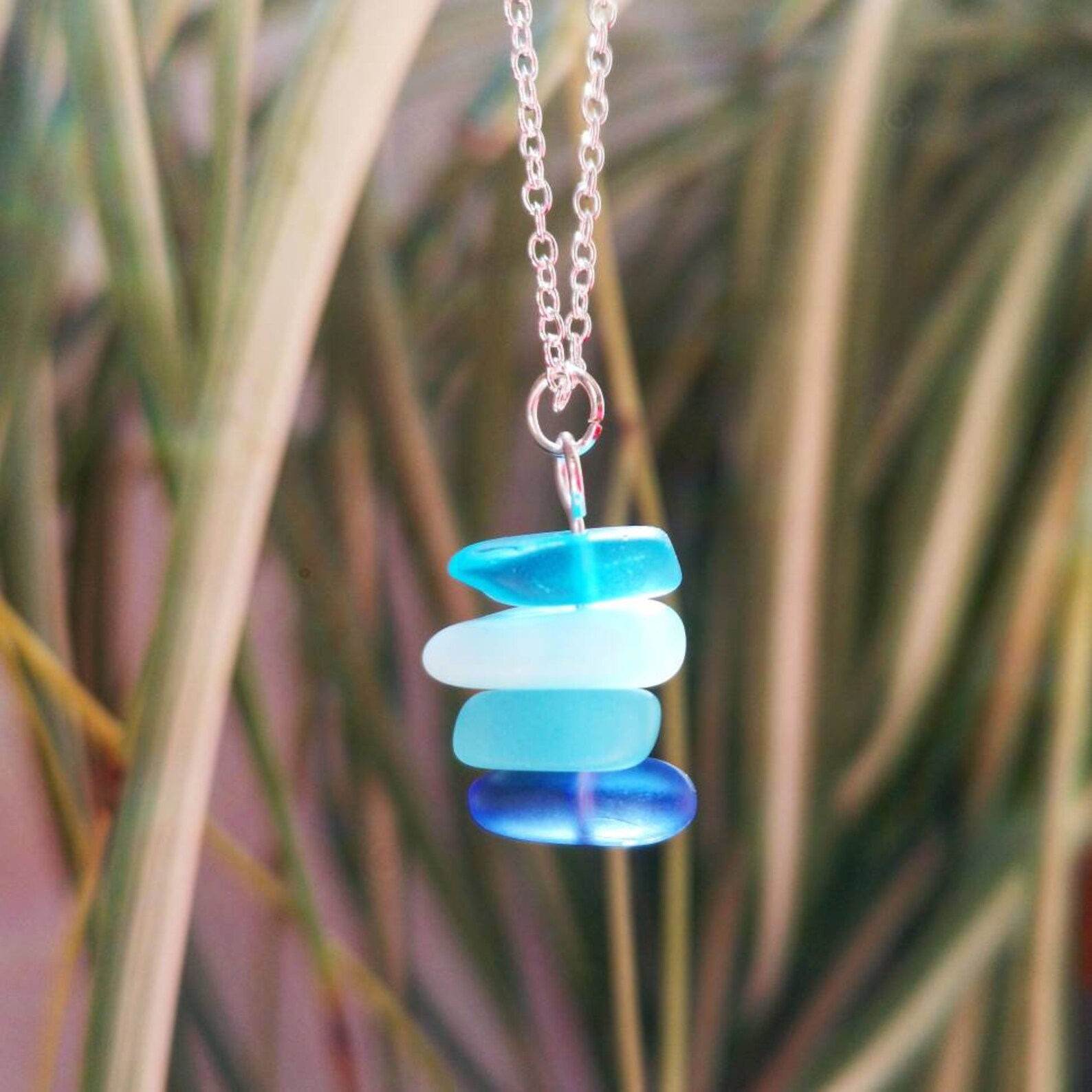 Sea Glass Necklace Sea Glass Jewellery Aqua & Cobalt Sea Etsy UK