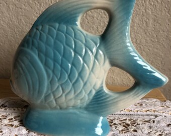 A Ceramic Baby Blue/Off White Fish Figurine See Description