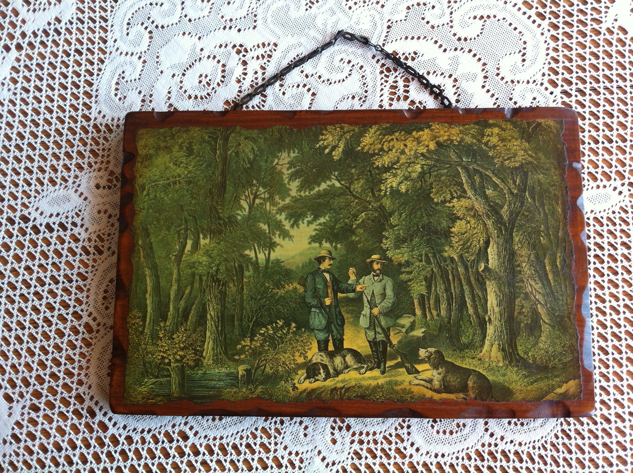A Large Rustic Wood Plaque With A Decoupage Scene Of Two Etsy