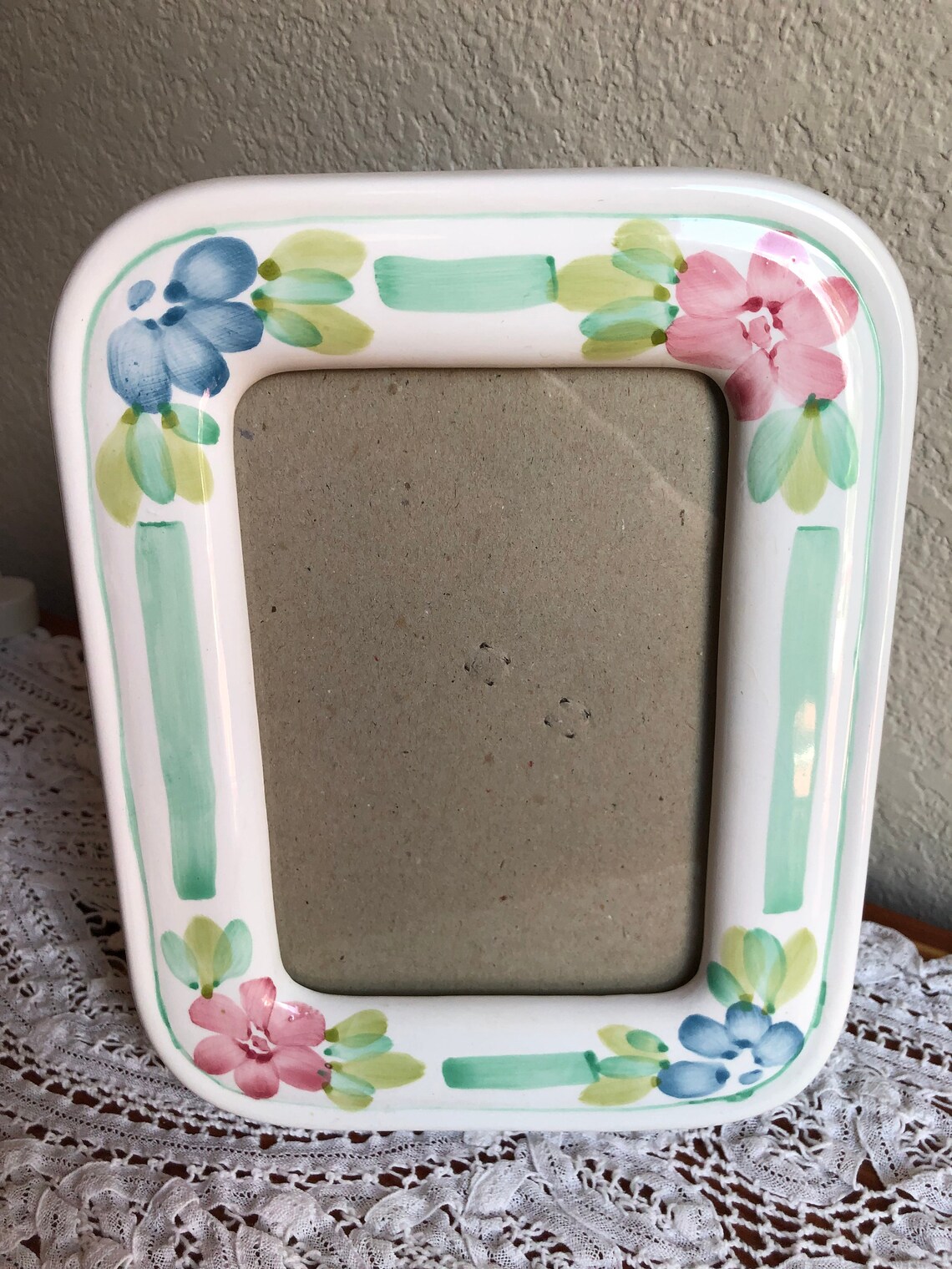 A Ceramic Floral White Frame Designed To Display A 5 x 7 Etsy