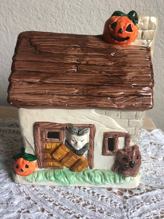 A Shabby Decorative Ceramic House With A Halloween Theme See Etsy