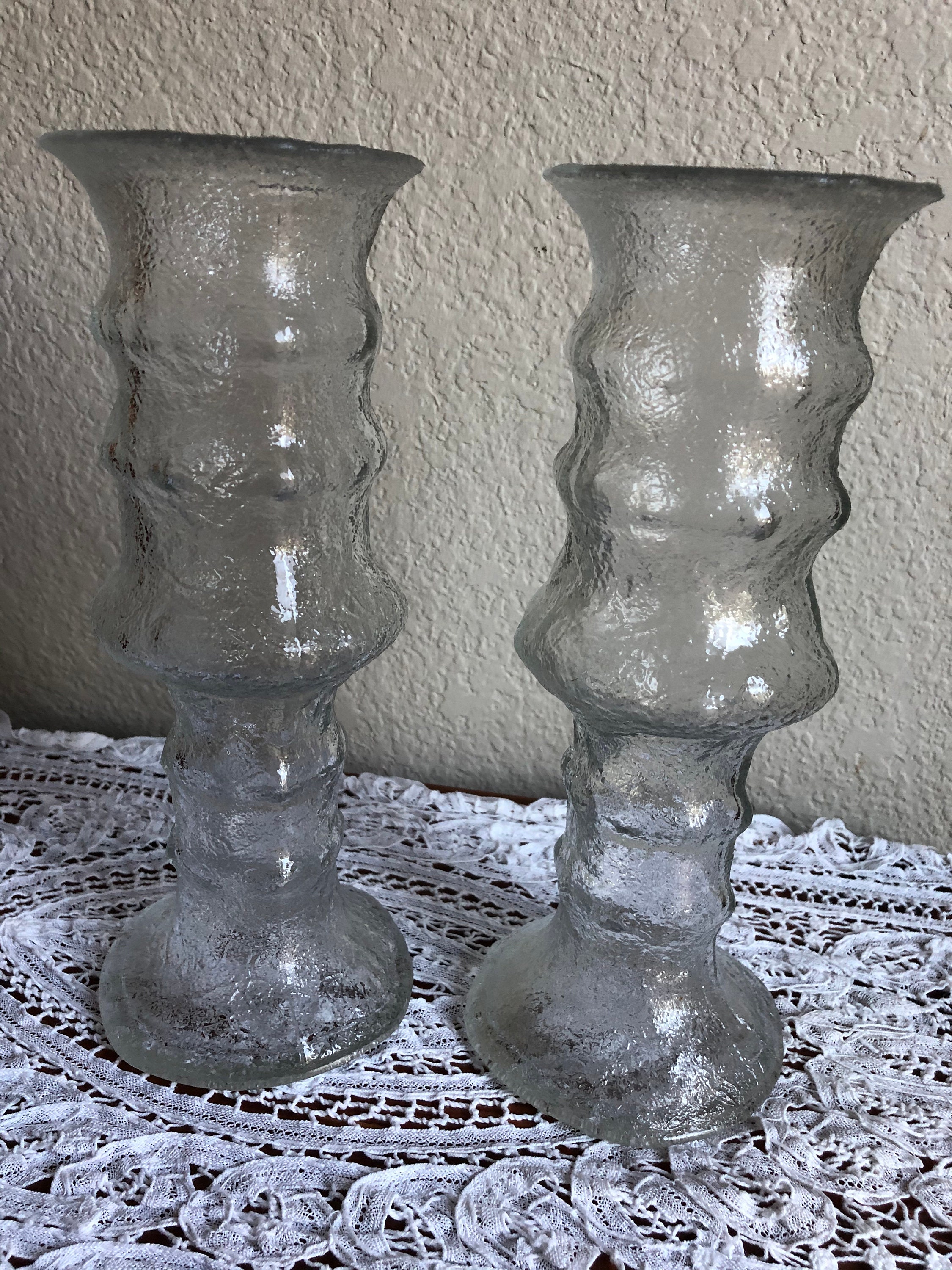 Two Tall Slender Glass Vases With An Ice Flow/Crinkled Glass Etsy