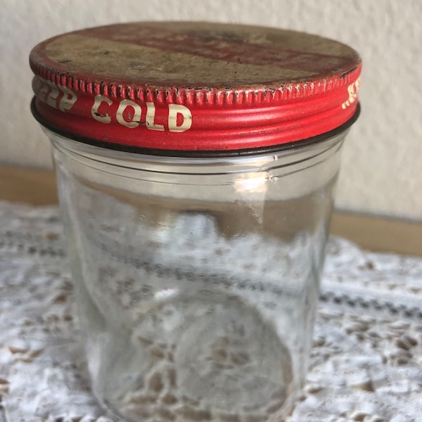 A Glass Jar With A Rusty Crusty Screw On Lid That Reads Texas Oysters Packed Fresh Daily Keep Cold See Description