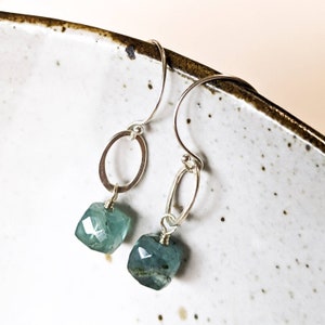 Aqua Fluorite Faceted Cube Silver Earring