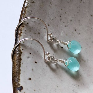 Aqua Chalcedony Briolette Silver Dangle Earring