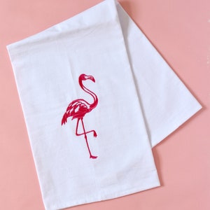 Embroidered Flamingo Beach Home Kitchen Towel Bathroom Towel Guest Towel Tea Towel Cotton Housewarming Hostess Gift