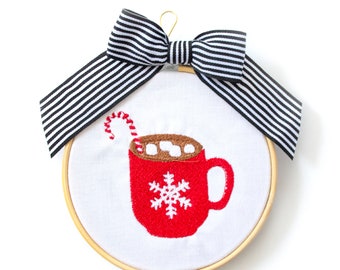 Ornament - Embroidered Cup of Hot Cocoa Holiday Christmas Keepsake