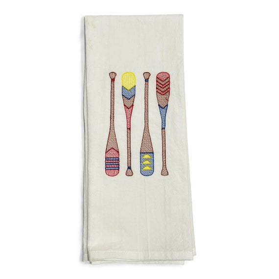 Embroidered Wooden Paddles Lake Life Kitchen Towel Guest Towel 