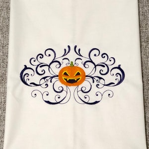 Embroidered Halloween Pumpkin Jack o Lantern Holiday Home Kitchen Towel Bathroom Towel Guest Towel Tea Towel Linen Housewarming Hostess Gift image 1