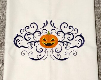 Embroidered Halloween Pumpkin Jack o Lantern Holiday Home Kitchen Towel Bathroom Towel Guest Towel Tea Towel Linen Housewarming Hostess Gift