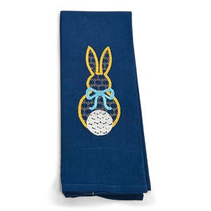 Embroidered Cottontail Bunny Blue Bow Towel