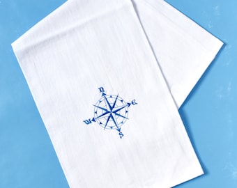 Embroidered Nautical Beach Compass Home Kitchen Towel Bathroom Towel Guest Towel Tea Towel Cotton Housewarming Hostess Gift