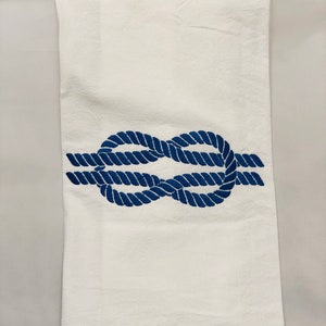 Embroidered Nautical Knot Flour Sack Dish Towel Decorative Kitchen Towel Guest Towel Tea Towel Linen Housewarming Hostess Gift image 1