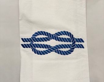 Embroidered Nautical Knot Flour Sack Dish Towel Decorative Kitchen Towel Guest Towel Tea Towel Linen Housewarming Hostess Gift