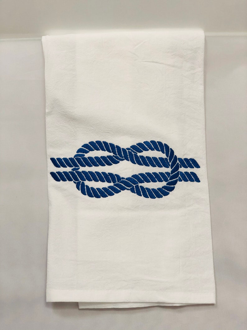 Embroidered Nautical Knot Flour Sack Dish Towel Decorative Kitchen Towel Guest Towel Tea Towel Linen Housewarming Hostess Gift image 1