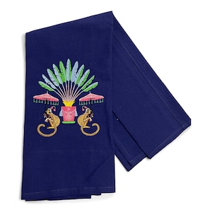 Towel - Chinoiserie Monkeys with Palms Embroidered Design Kitchen Bath Home Decor