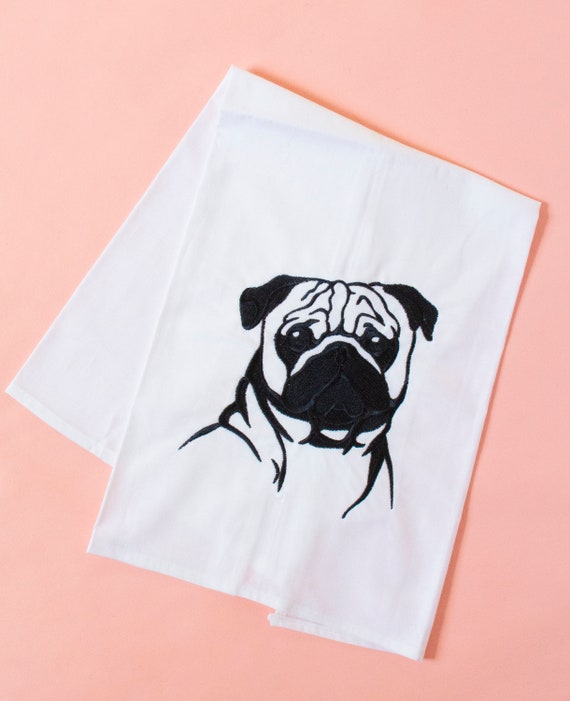 Dog Towel Pug 6 Embroidered Personalised Towels /& Tea Towels
