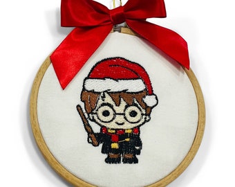 Ornament - Embroidered Harry Potter in Santa Hat Christmas Movie Holiday Christmas Keepsake