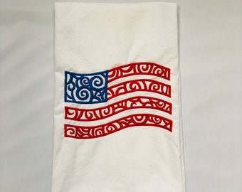 Embroidered Fourth of July American Flag Home Kitchen Towel Guest Towel Tea Towel Linen Housewarming Hostess Gift