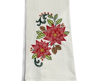 Embroidered Poinsettias Home Kitchen Towel Bathroom Towel Guest Towel Tea Towel Cotton Housewarming Hostess Gift
