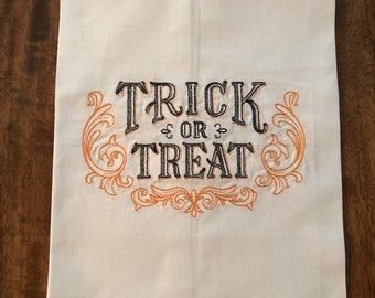 Embroidered Halloween Trick or Treat Holiday Home Kitchen Towel Bathroom Towel Guest Towel Tea Towel Linen Housewarming Hostess Gift
