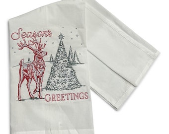 Embroidered Season's Greetings Home Kitchen Towel Bathroom Towel Guest Towel Tea Towel Cotton Housewarming Hostess Gift